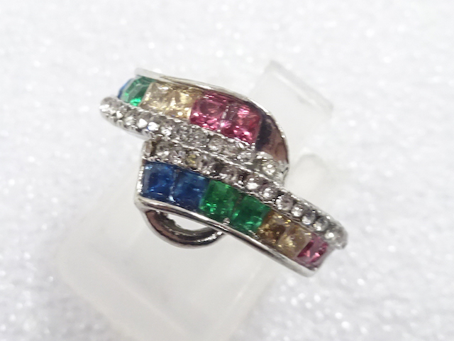 JAPANESE KIMONO / ANTIQUE COLORED STONE RING (NO. 9.5)